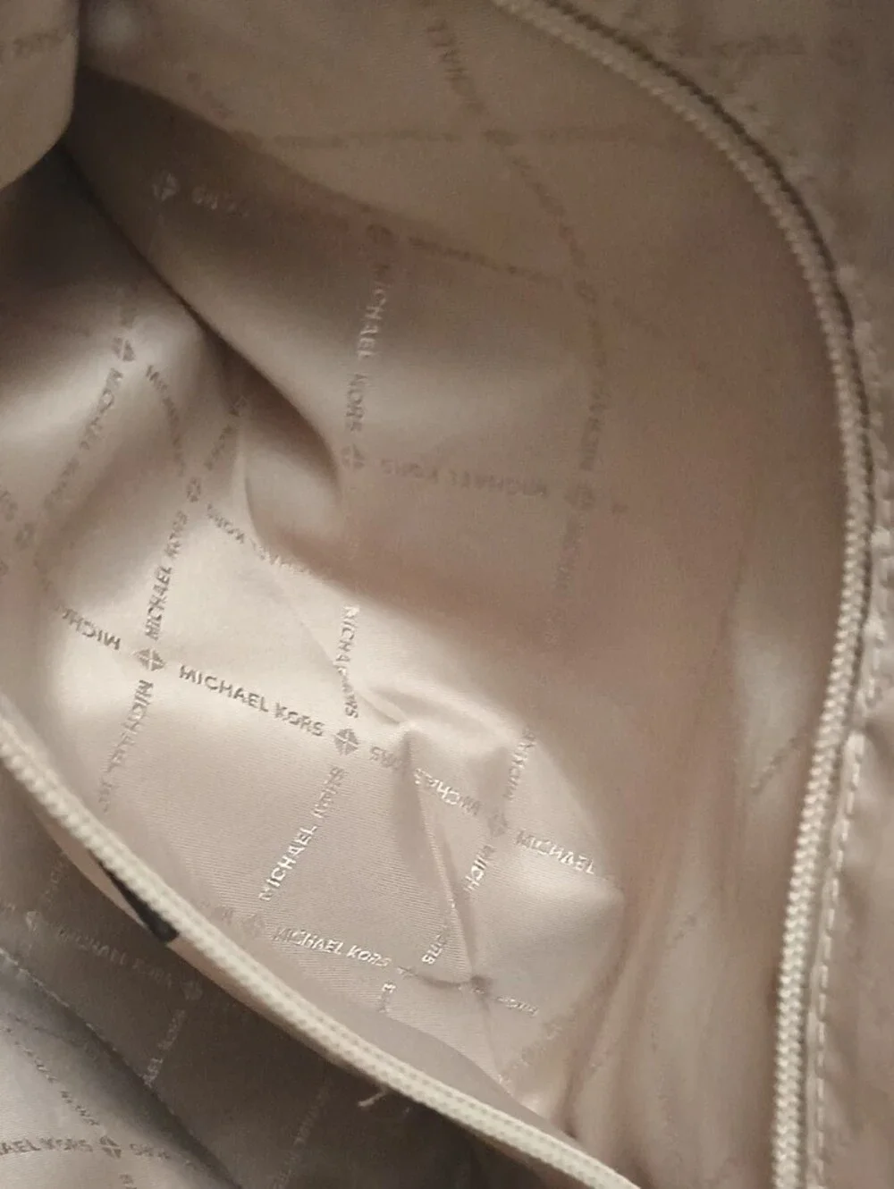 Michael Kors Brown Monogram Dome Satchel with Tan Trim